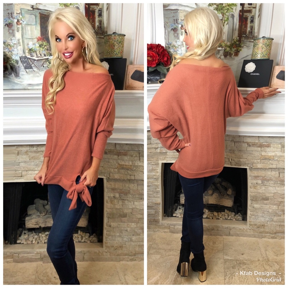 🛍LAST 1! Apricot Off Shoulder Brushed Fabric Top - Picture 3 of 6
